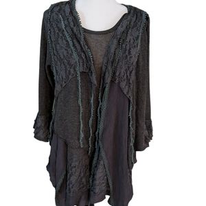 Pretty Angel Boho Top with lace and ruffles. Sz 2x. EUC. Linen blend.